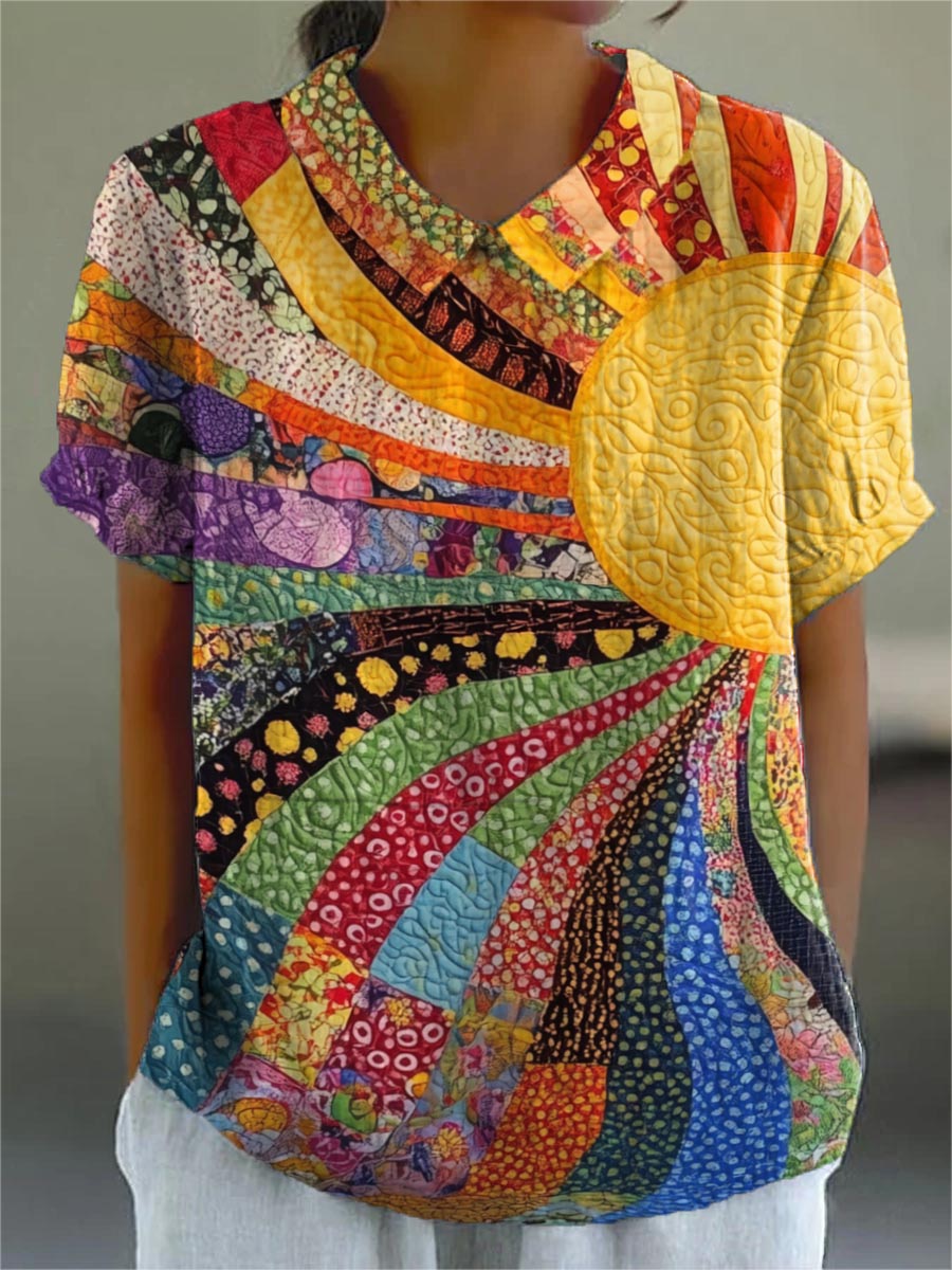 Lila - Sonnenstrahlen Patchwork-Shirt