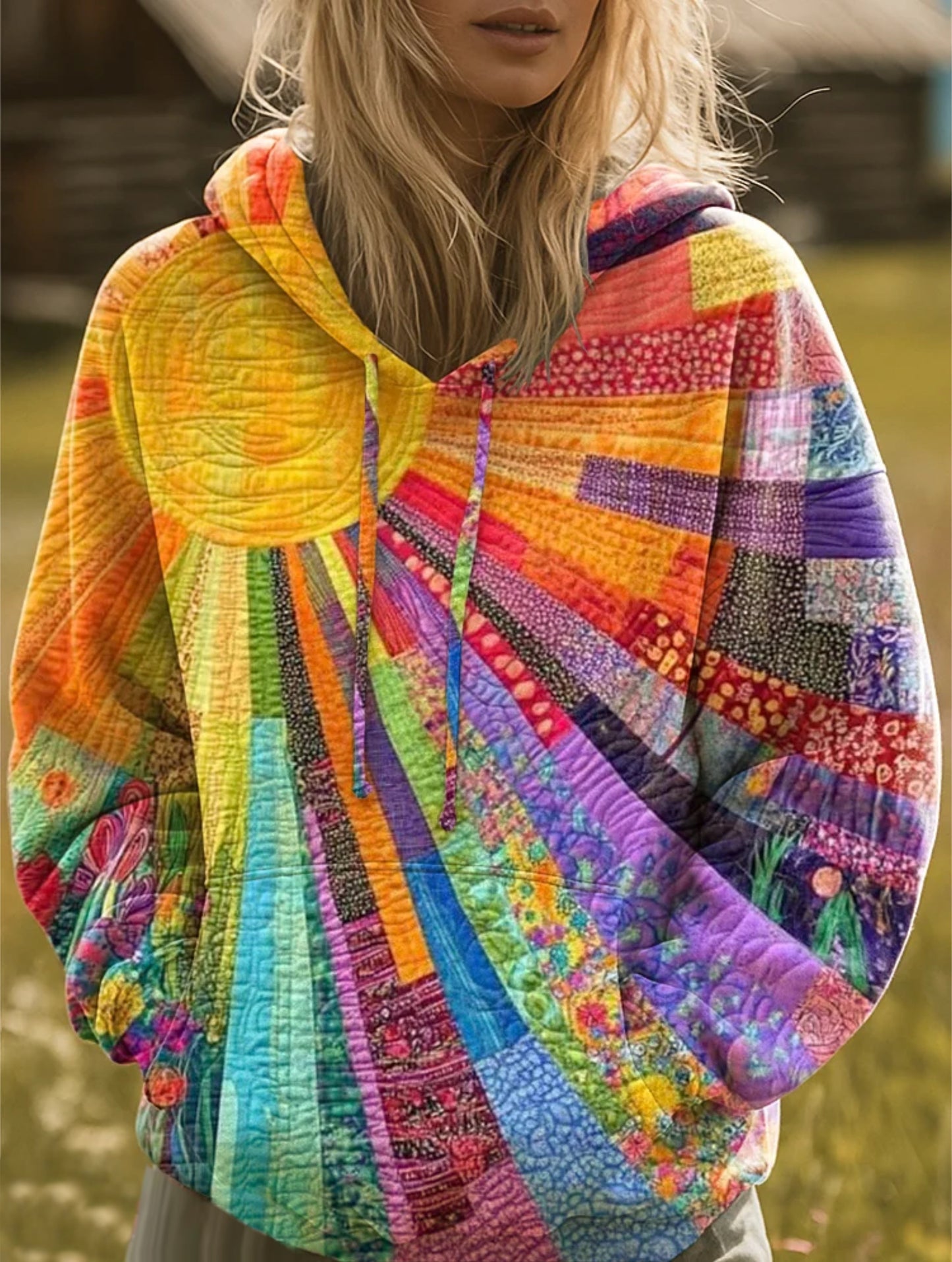 Laura - Bohemian Multicolor Patchwork Hoodie