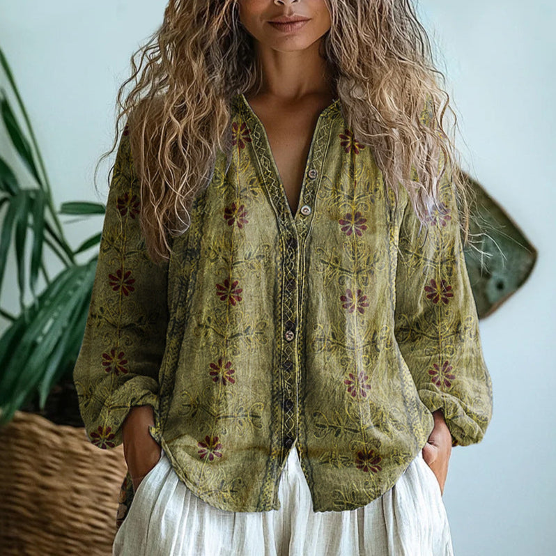 Cara - Vintage Blattbluse