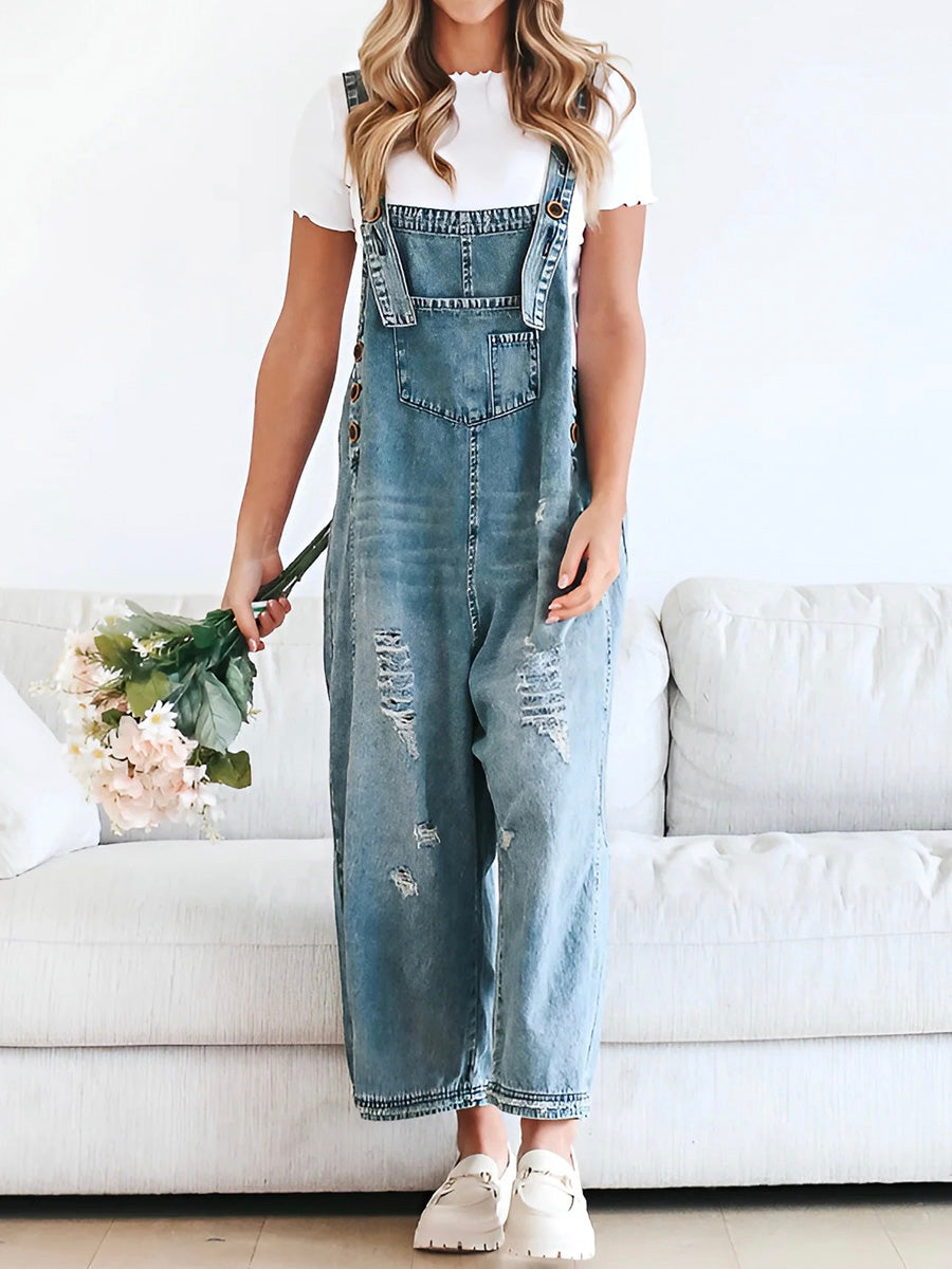 Thessa - Verwaschene Denim-Latzhose