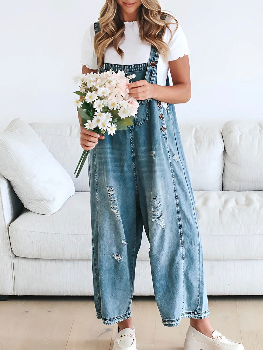 Thessa - Verwaschene Denim-Latzhose