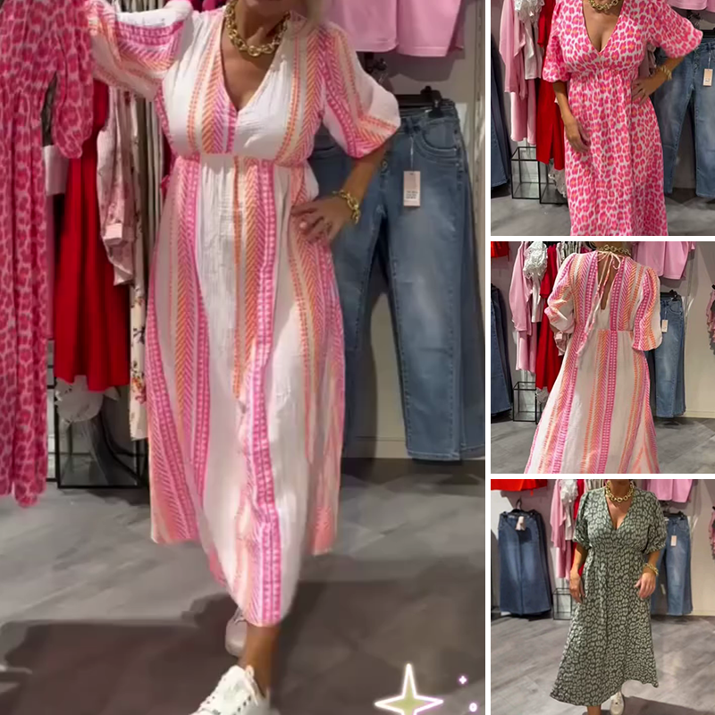 Avenia - Gedrucktes V-Ausschnitt Kleid