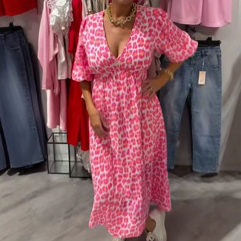 Avenia - Gedrucktes V-Ausschnitt Kleid