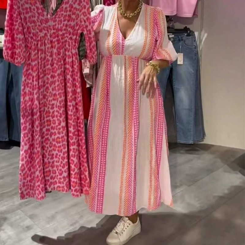 Avenia - Gedrucktes V-Ausschnitt Kleid