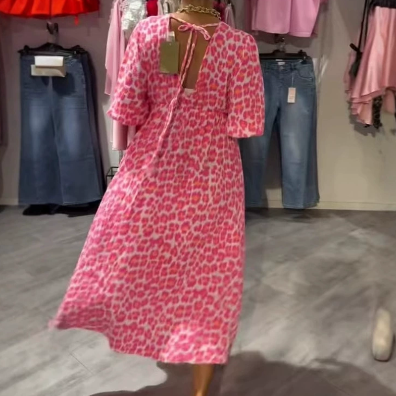 Avenia - Gedrucktes V-Ausschnitt Kleid