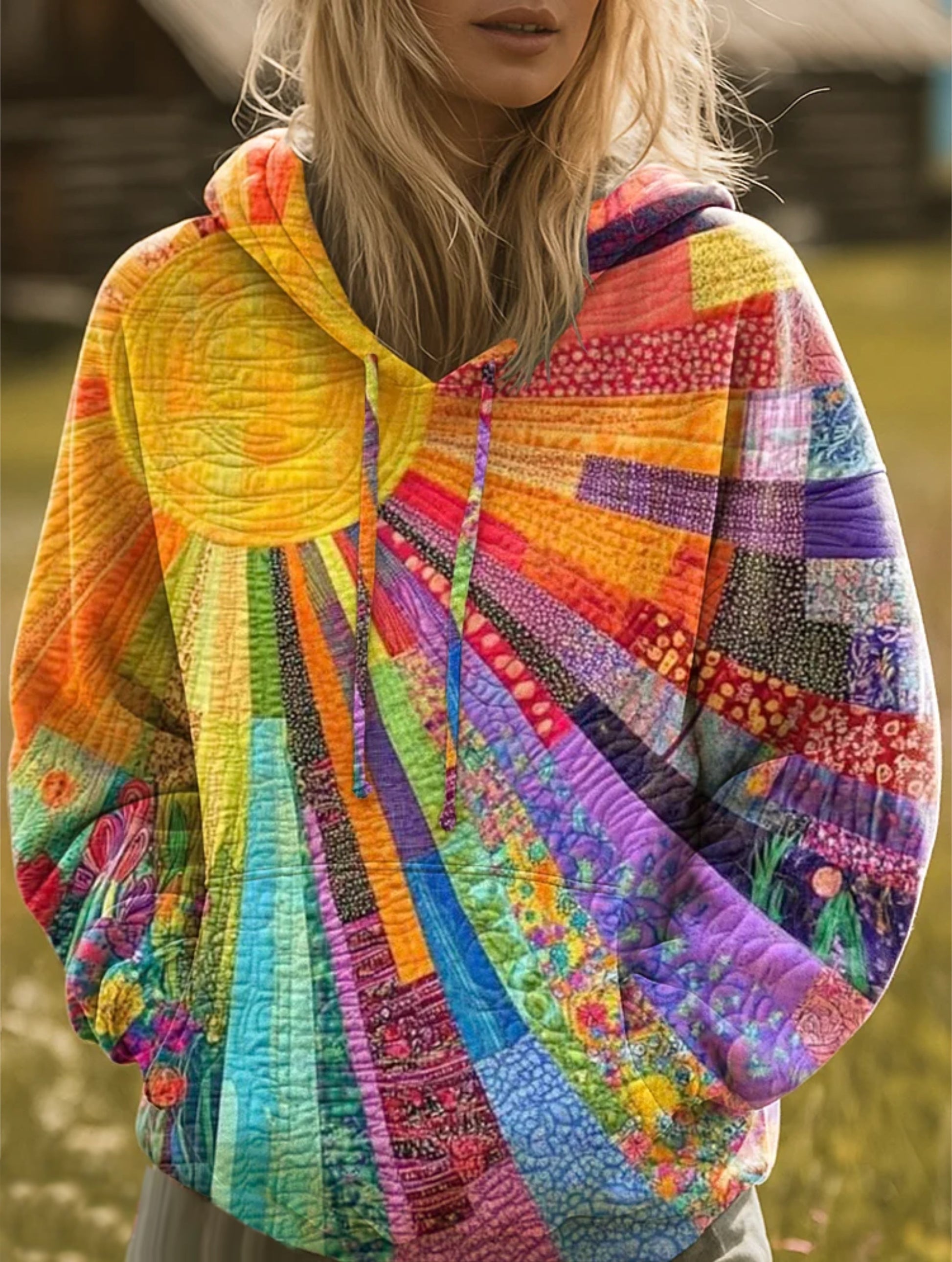 Laura - Bohemian Multicolor Patchwork Hoodie