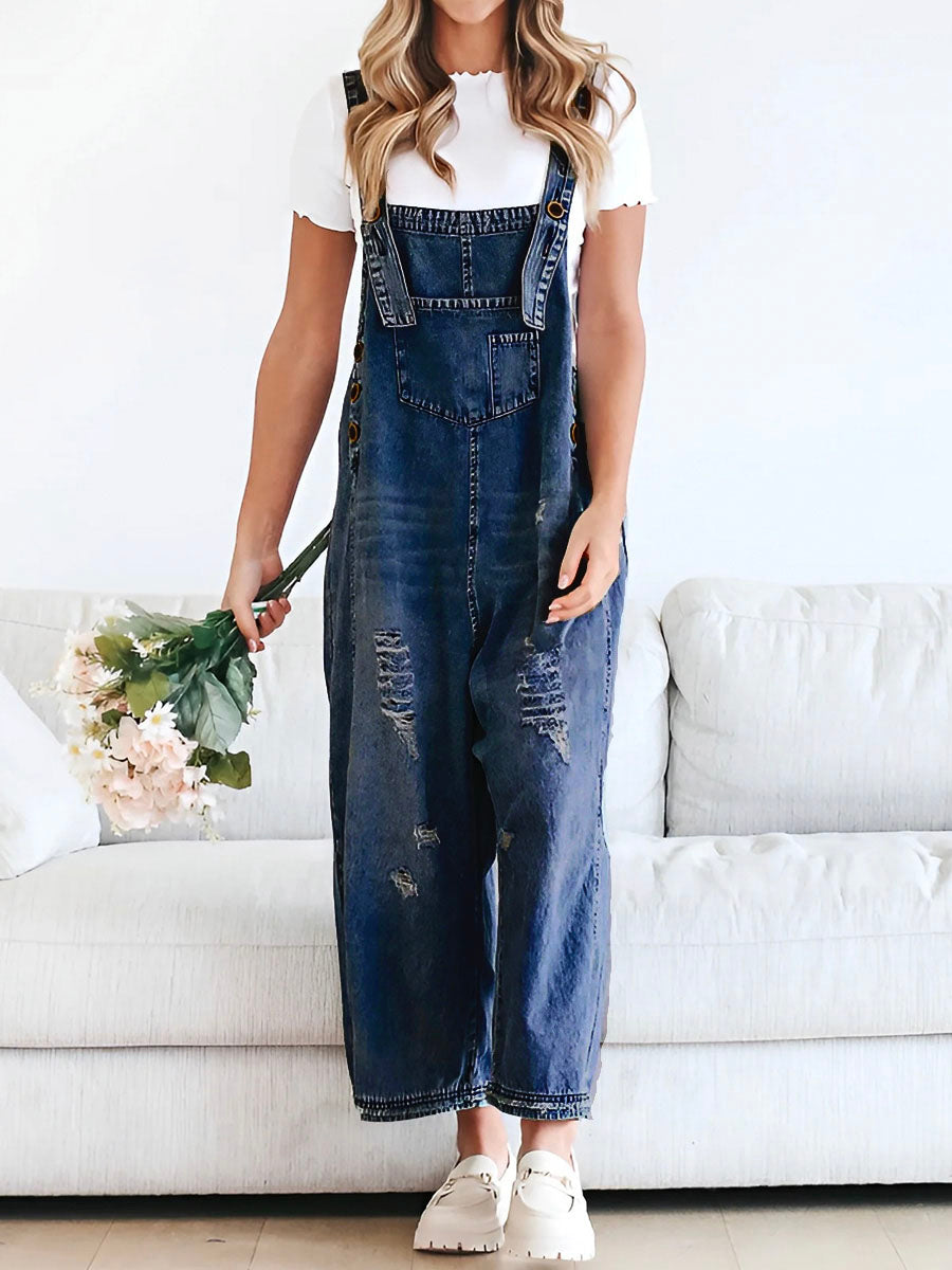 Thessa - Verwaschene Denim-Latzhose