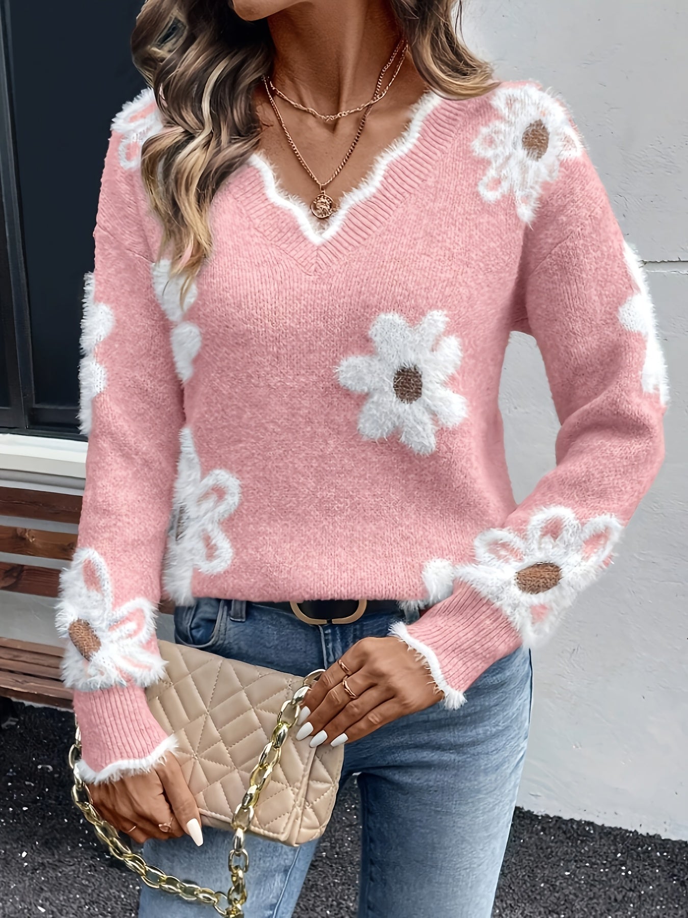 Lory - Eleganter V-Ausschnitt Floral Pullover